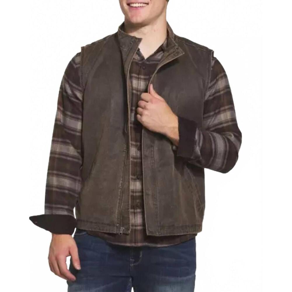 NEW NORTH RIVER cotton suede full zip vest in leather